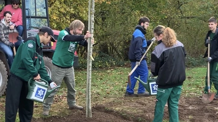 Garten-Azubis machen bei der Baumchallenge mit